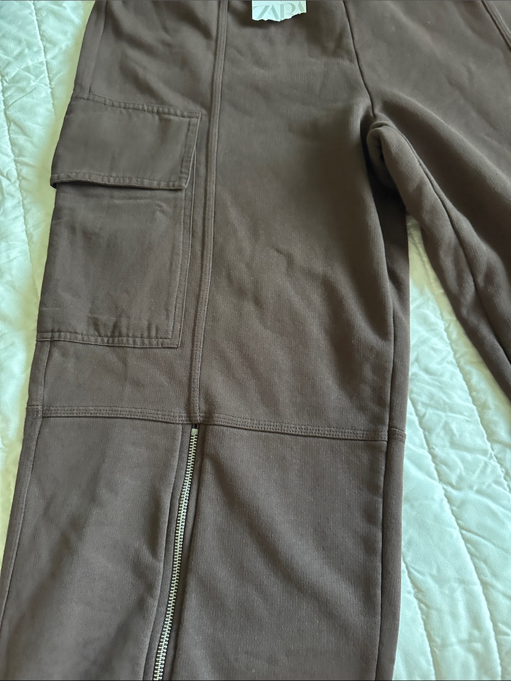 Zara Brown Women's Cargo Pants with Hem Zippers - Picture 3 of 6